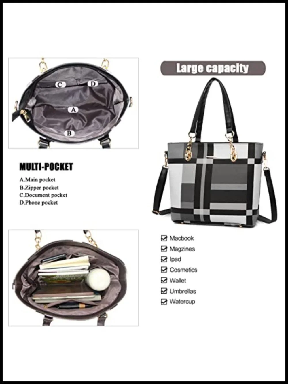 Synthetic Leather Tote Crossbody Bag Set 6pcs Women Handbags Satchel